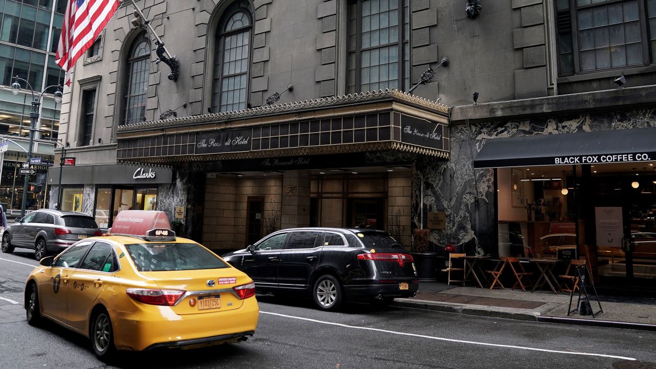 The Roosevelt Hotel is pictured a day after announcing it will close at the end of October due to ongoing losses associated with the Covid-19 pandemic in New York City.