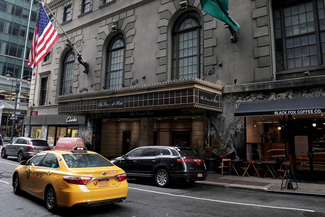 The Roosevelt Hotel is pictured a day after announcing it will close at the end of October due to ongoing losses associated with the Covid-19 pandemic in New York City.