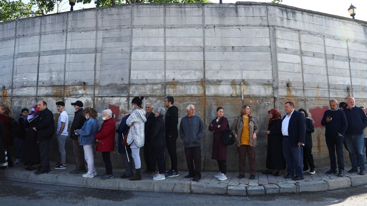 Voters stand in a queue outside a polling station in Istanbul, Turkey May 14, 2023.
