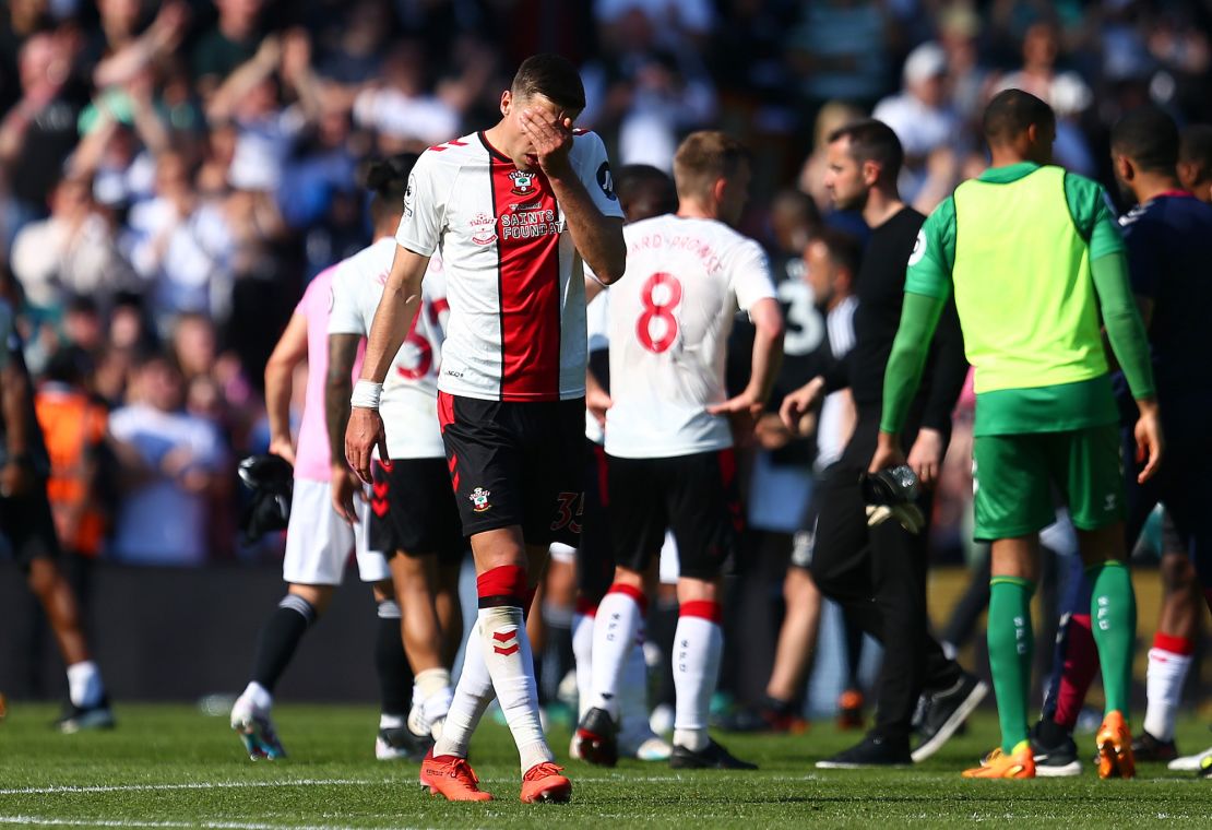 Southampton's players on the pitch after the final whistle.
