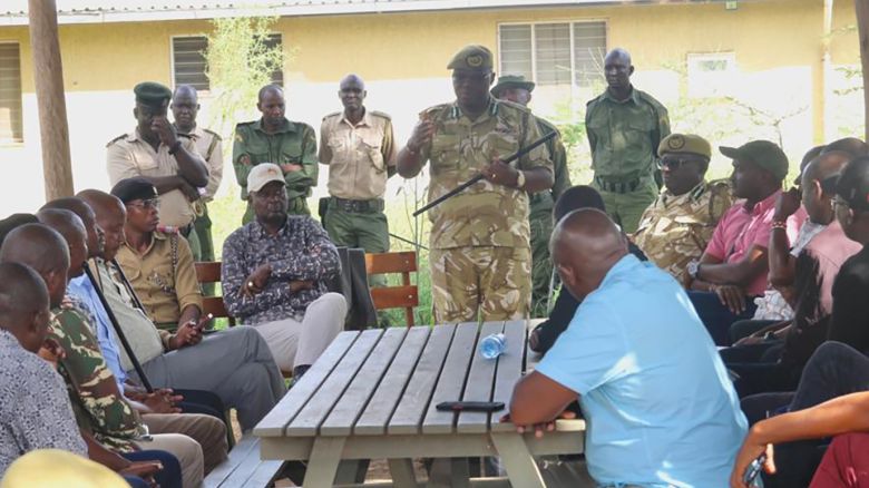 The Kenya Wildlife Service meets with local residents to address human-wildlife conflict in Kajiado South Sub County.