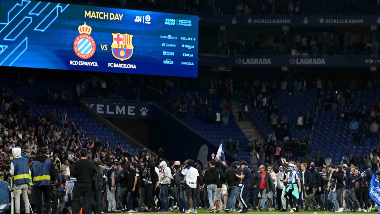 Espanyol fans invaded the pitch after the game.