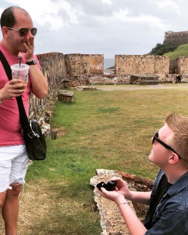 <strong>Puerto Rico proposal: </strong>On a trip to San Juan, Puerto Rico, Hunter asked John to marry him. "It all clicked, like the rest of my life is coming together perfectly," recalls John.
