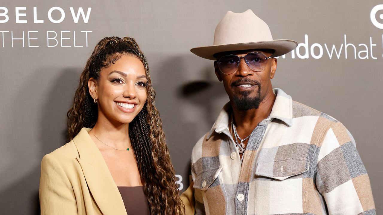 (From left) Corinne Foxx and her father Jamie Foxx at the Los Angeles premiere of "Below the Belt," October 1, 2022.