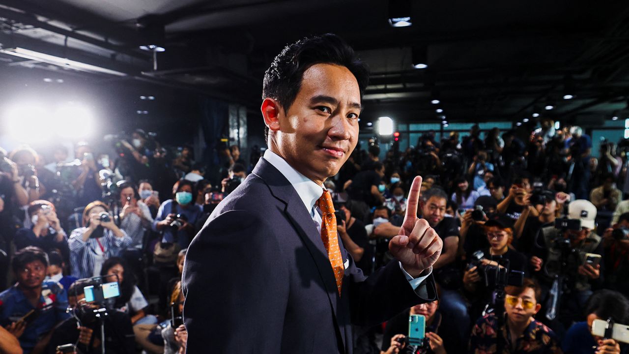 Move Forward Party leader and prime ministerial candidate, Pita Limjaroenrat, attends a press conference following the general election, at the party's headquarters in Bangkok, Thailand, on May 15.