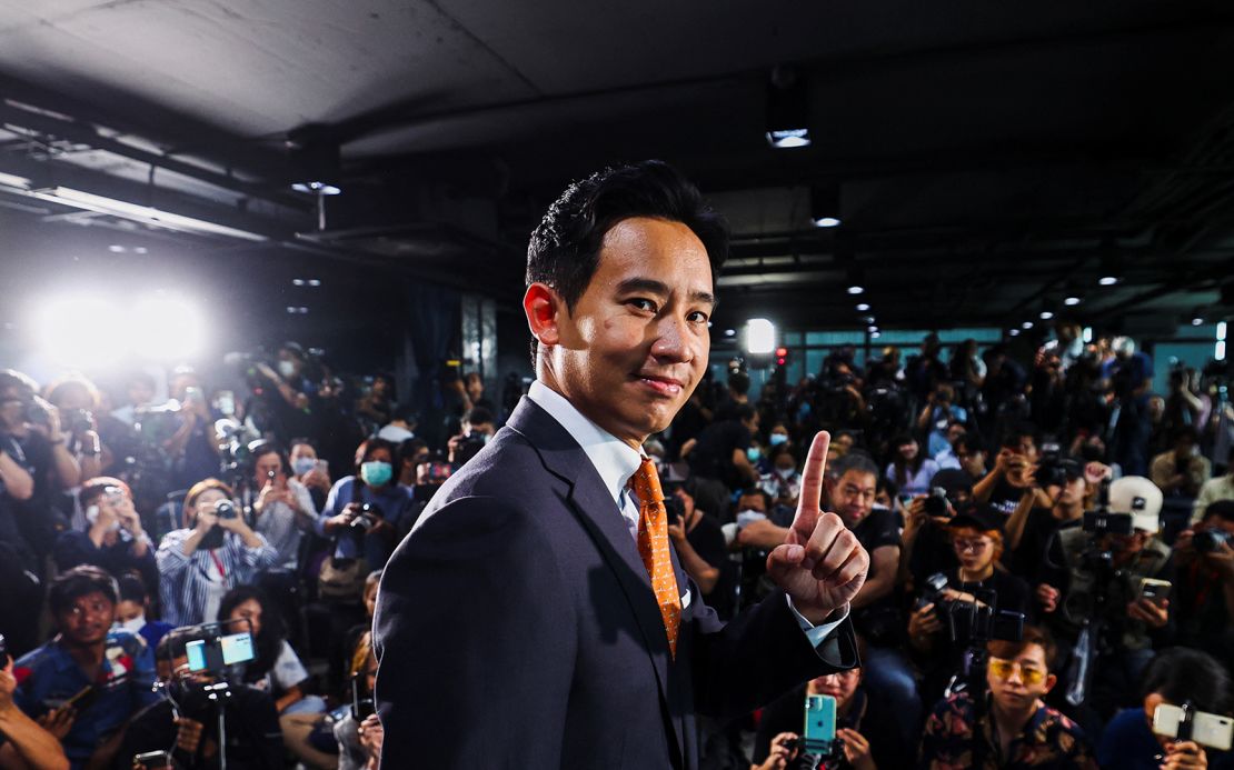Move Forward Party leader and prime ministerial candidate, Pita Limjaroenrat, attends a press conference following the general election, at the party's headquarters in Bangkok, Thailand, on May 15.