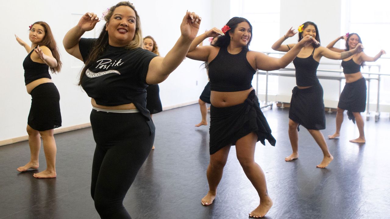 Tamara Bejar Hernandez, second from left, leads the group, Lei Pasifika, on Saturday, May 6, in New York. They are rehearsing a Tahitian dance style called "Aparima," or, "movement of the hand," which is meant to tell a story.