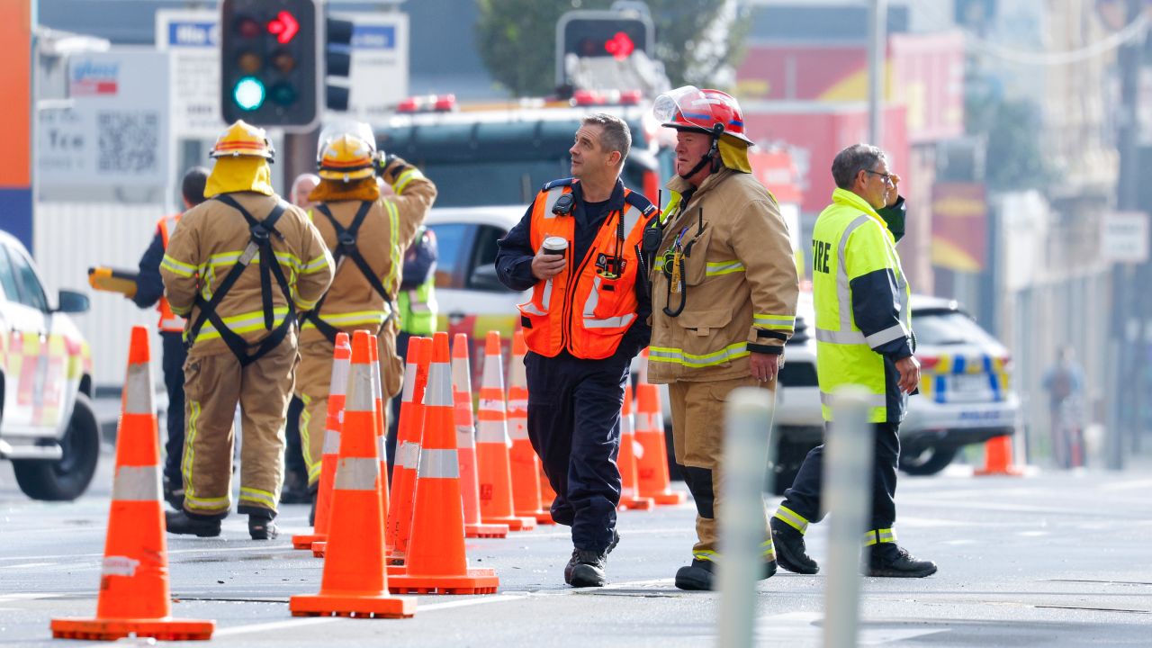Emergency services survey the scene after a fire on May 16, 2023 in Wellington, New Zealand. 