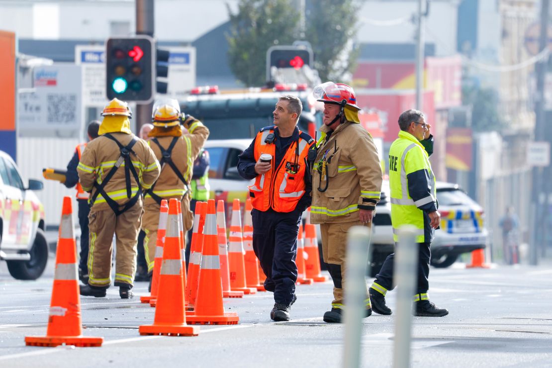 Emergency services survey the scene after a fire on May 16, 2023 in Wellington, New Zealand. 