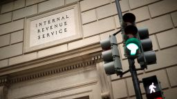 The Internal Revenue Service headquarters building appeared to be mostly empty April 27, 2020 in the Federal Triangle section of Washington, DC.