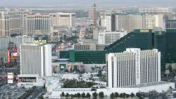 The Tropicana hotel and casino (foreground), owned by the Phoenix-based Aztar Corp., can be seen in this aerial photo taken February 9, 2006 in Las Vegas, Nevada. Aztar Chairman Robert Haddock discussed a possible $1.2 billion redevelopment plan for the 34-acre site during the company's fourth-quarter earnings conference call February 15, 2006. REUTERS/Las Vegas Sun/Steve Marcus