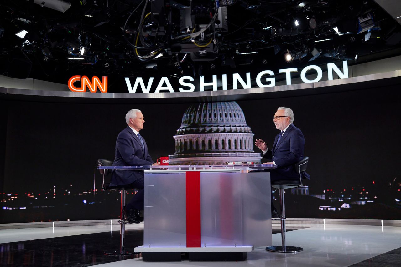 Pence joins CNN's Wolf Blitzer for a one-on-one conversation in March 2023.