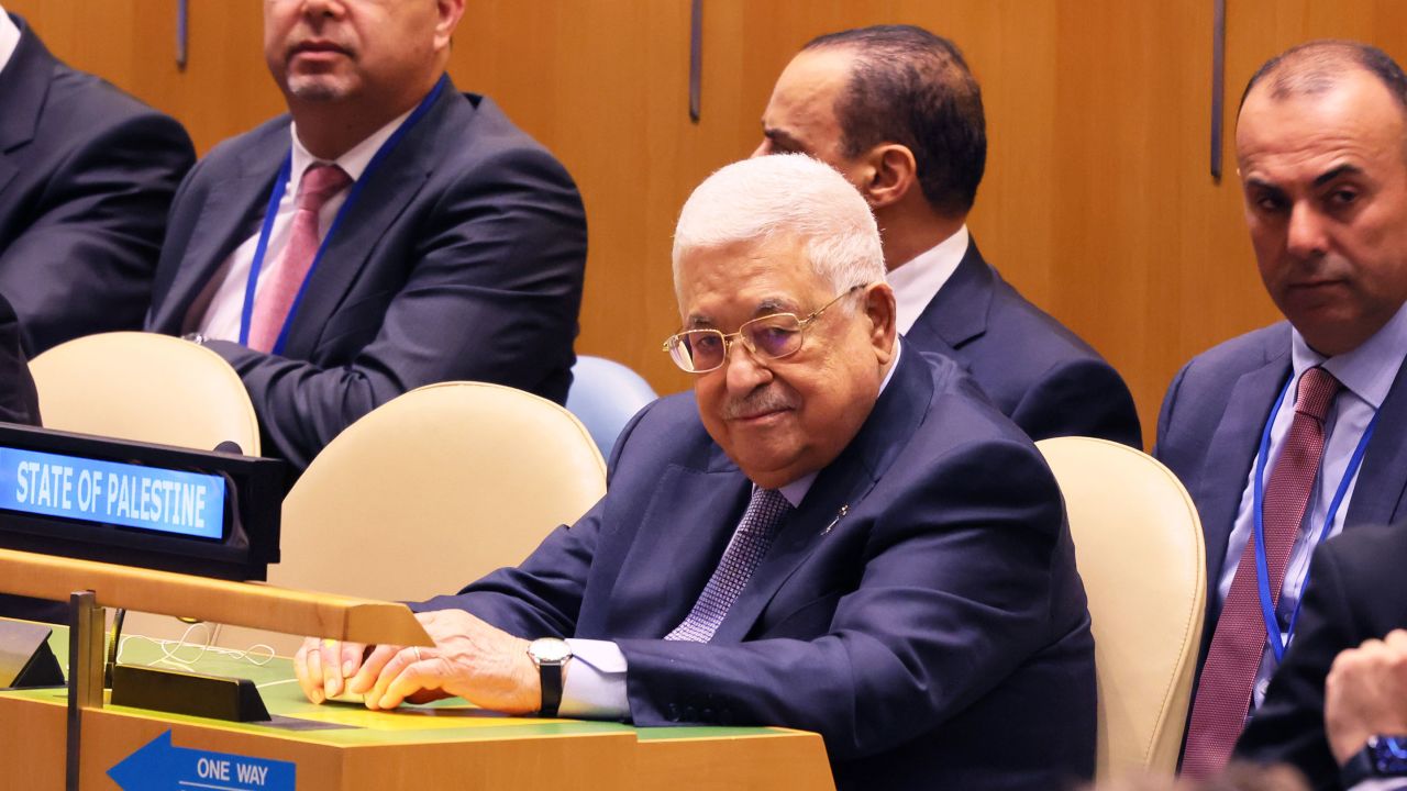 Palestinian Authority President Mahmoud Abbas attends an observation of the 75th anniversary of the Nakba in the General Assembly Hall at the United Nations on Monday in New York City. 