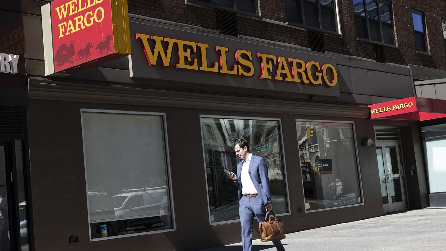 A Wells Fargo bank branch in New York, US, on Wednesday, March 29, 2023. 