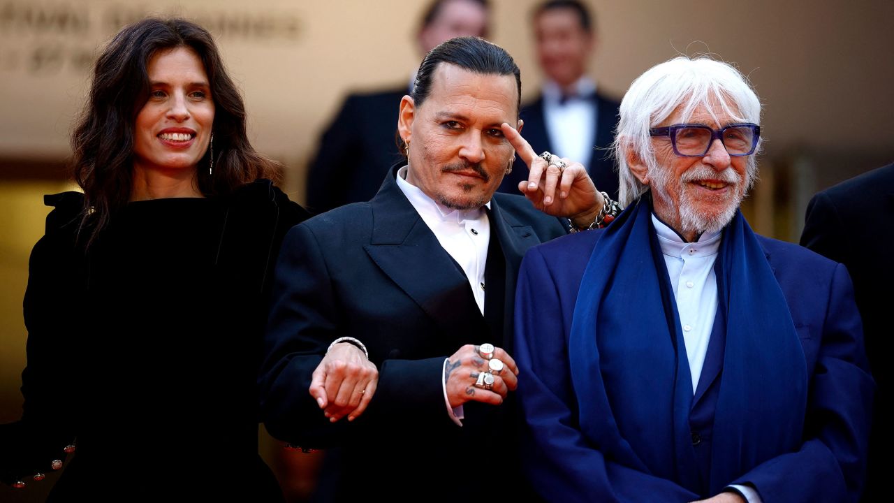 French actress Maïwenn, Johnny Depp, and Pierre Richard at the Cannes Film Festival on Tuesday.