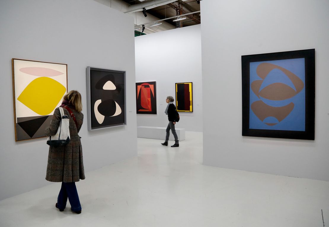 People visit the exhibition "Vasarely Sharing Forms" dedicated to Hungarian artist Victor Vasarely, on February 5, 2019 at the Georges Pompidou Center in Paris. - The exhibition is held from February 6 to May 6, 2019. (Photo by FRANCOIS GUILLOT / AFP) / RESTRICTED TO EDITORIAL USE - MANDATORY MENTION OF THE ARTIST UPON PUBLICATION - TO ILLUSTRATE THE EVENT AS SPECIFIED IN THE CAPTION        (Photo credit should read FRANCOIS GUILLOT/AFP via Getty Images)