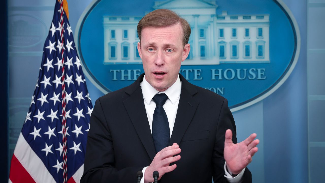 National security adviser Jake Sullivan speaks during the daily briefing at the White House on April 24, 2023, in Washington, DC. 