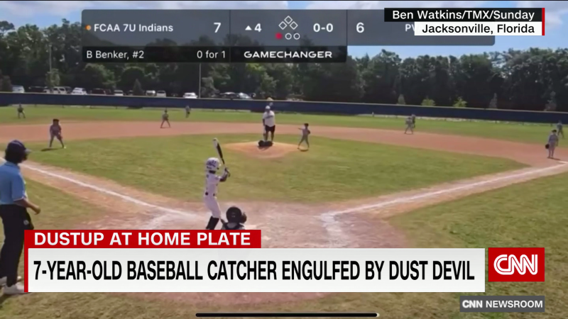 Video captures moment a dust devil envelops a little league baseball catcher | CNN