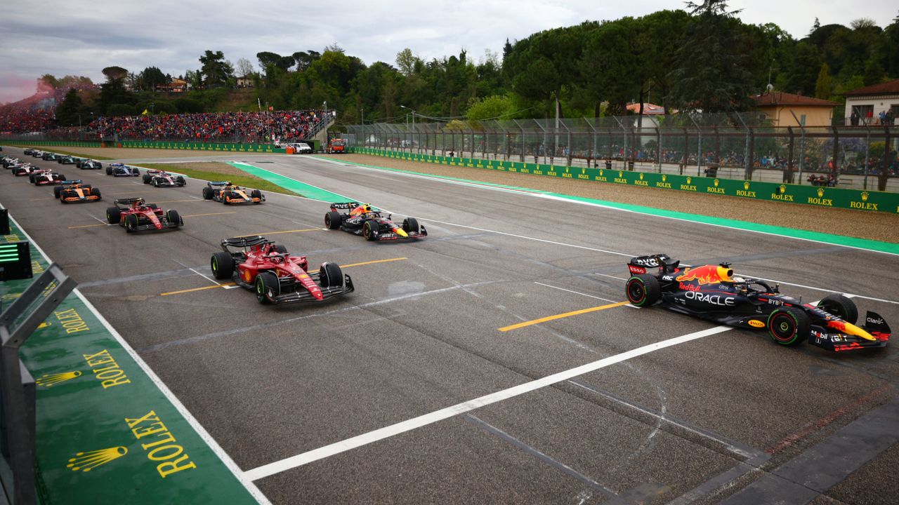 Red Bull driver Max Verstappen, who is the current world champion and, racing at the Emilia Romagna Grand Prix, at the Enzo and Dino Ferrari racetrack in Imola, Italy, Sunday, April 24, 2022. 