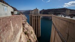 LAKE MEAD NV,- APRIL 03: Four reinforced-concrete structures located above the dam, two on each side of the canyon in Lake Mead behind Hoover Dam, NV. (Brian van der Brug / Los Angeles Times via Getty Images)