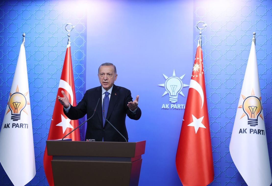 Turkish President Recep Tayyip Erdogan attends a meeting in Ankara, on May 17, 2023. 