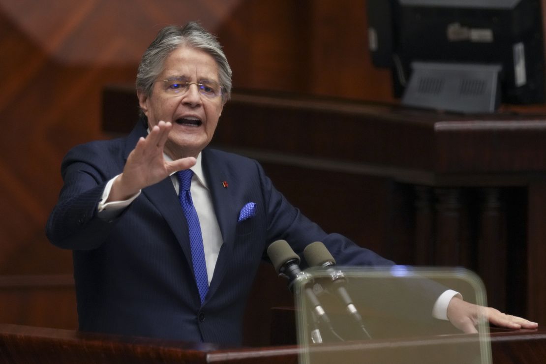 Ecuadorian President Guillermo Lasso, pictured in Quito on May 16, 2023, set off a constitutional clause to dissolve government.