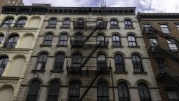 An apartment building in the West Village neighborhood of New York, US, on Tuesday, March 28, 2023. New York has surged past London as a pricier location to purchase prime residential real estate, according to new data from Knight Frank's annual wealth report. 