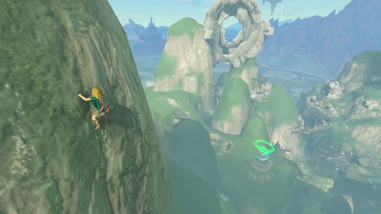 Link scales the side of a mountain in "The Legend of Zelda: Tears of the Kingdom."