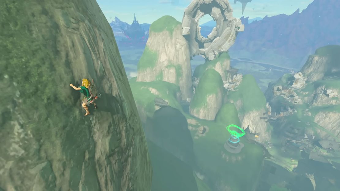 Link scales the side of a mountain in "The Legend of Zelda: Tears of the Kingdom."