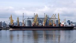 A bulk carrier ship at the grain terminal of the port of Odessa, Ukraine, in April.