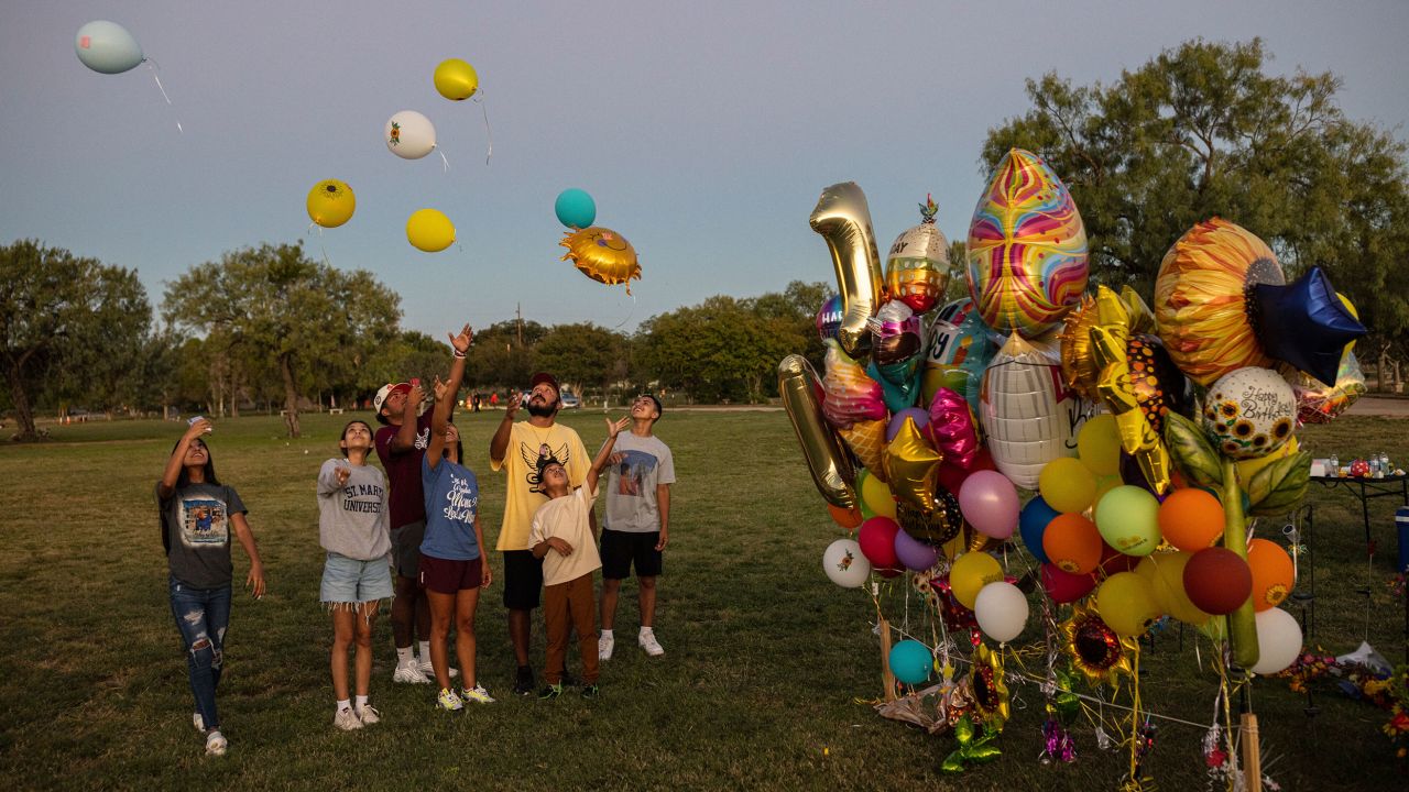 The Rubios release balloons at Lexi's grave, on what would have been her 11th birthday last October.