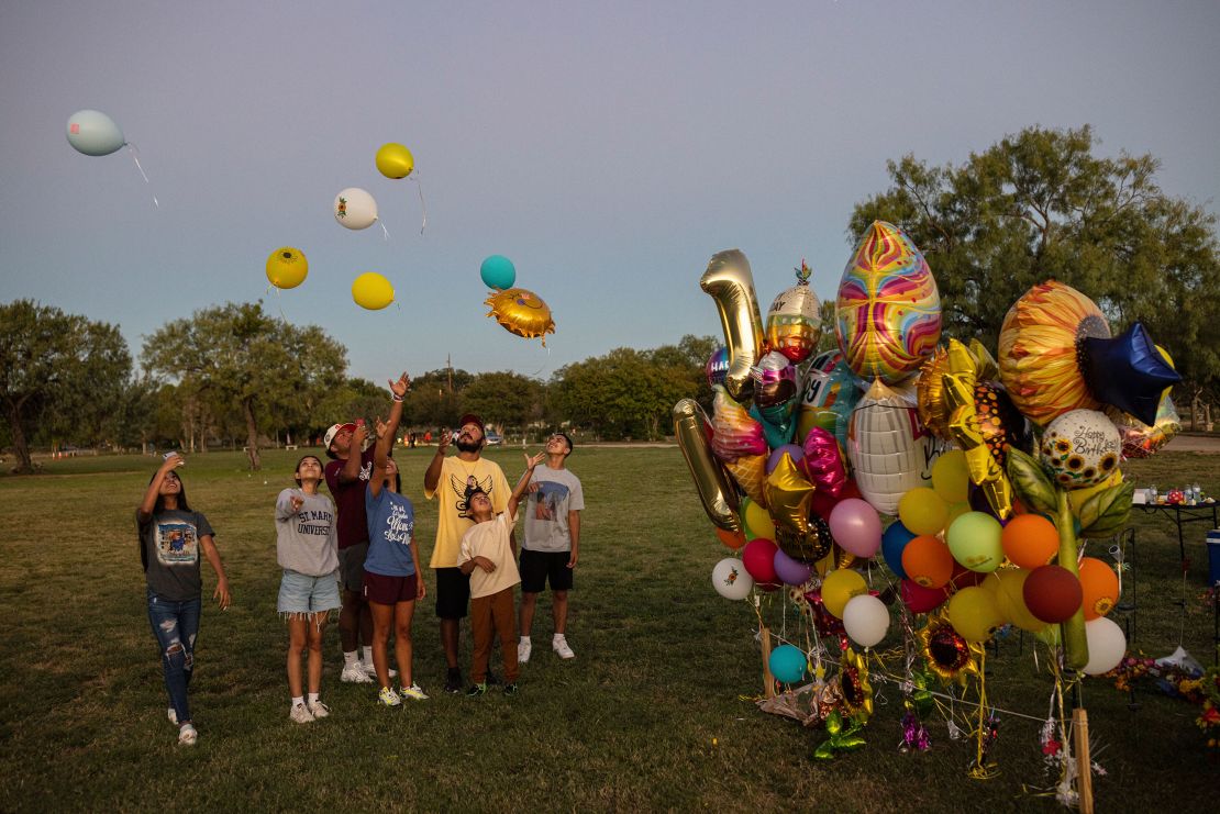 The Rubios release balloons at Lexi's grave, on what would have been her 11th birthday last October.
