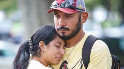 September 22, 2022, Washington, D.C, United States: Kimberly and Felix Rubio, parents of 10-year-old Lexi Rubio, who was killed in the school shooting at Robb Elementary School in Uvalde, Texas, console each other during a rally near the U.S. Capitol in Washington, D.C. on September 22, 2022 to urge the Senate to pass a federal ban on assault weapons. (Credit Image: © Bryan Olin Dozier/NurPhoto via ZUMA Press)