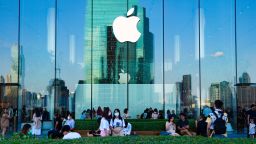 A logo of Apple displayed at Apple store Iconsiam shopping mall in Bangkok on December 30, 2022 in Bangkok, Thailand. (Photo by Vachira Vachira/NurPhoto via Getty Images)