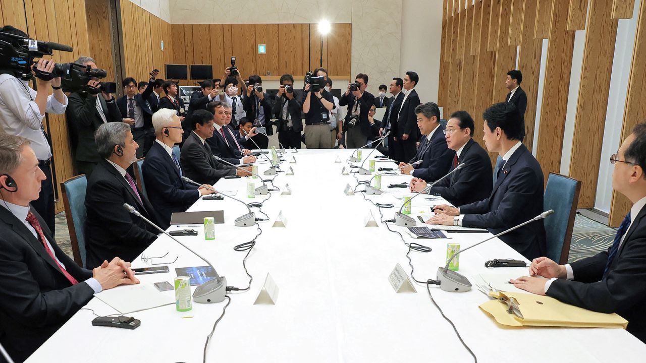Japan's Prime Minister Fumio Kishida meets  executives of major global chipmakers ahead of a G7 summit. 