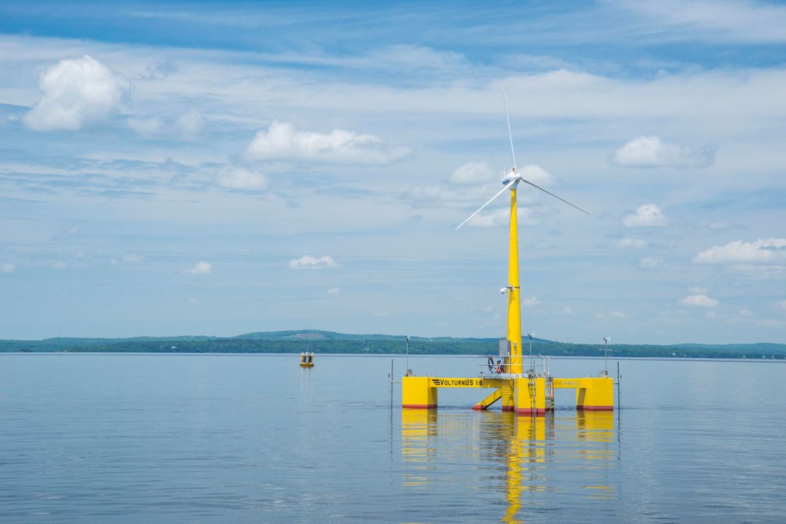 A small-scale floating offshore wind demonstration designed by University of Maine engineers sits in the waters off the coast of Maine. Launched in 2013, this grid-connected turbine has been gathering data to see how larger floating turbines would fare during storms in Maine's coastal waters.