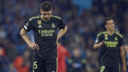 MANCHESTER, UNITED KINGDOM - MAY 17: Federico Valverde of Real Madrid reacts after losing the UEFA Champions League semi-final second leg match against Manchester City at Etihad Stadium on May 17, 2023 in Manchester, United Kingdom. (Photo by Federico Titone/Anadolu Agency via Getty Images)
