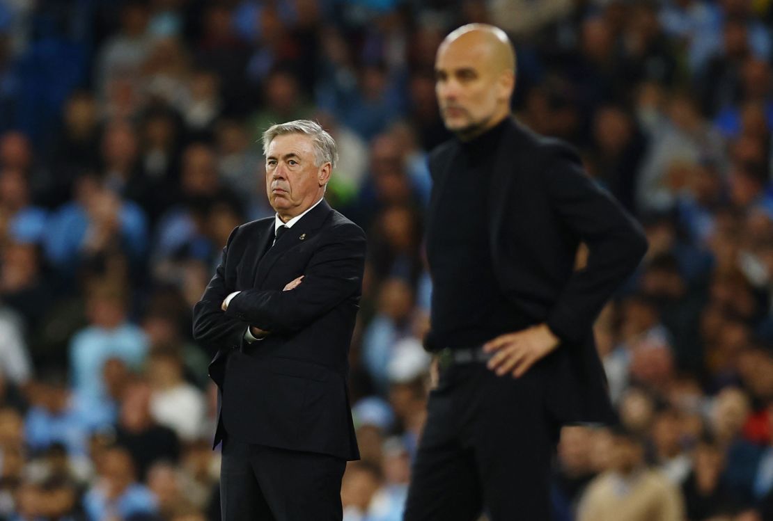 Real Madrid coach Carlo Ancelotti looked on as his side lost 4-0 on Wednesday. 