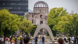 18 May 2023, Japan, Hiroshima: The Hiroshima Peace Memorial Park with the memorial (Kenothap) in the foreground and the Genbaku Dome in the background, is central location for the G7 Summit in Hiroshima. The G7 Summit in Hiroshima will be held from May 19-21. The "Group of Seven" (G7) is an informal alliance of leading democratic industrialized nations of members Canada, France, Germany, Italy, Japan, the United Kingdom and the United States. Photo: Michael Kappeler/dpa (Photo by Michael Kappeler/picture alliance via Getty Images)