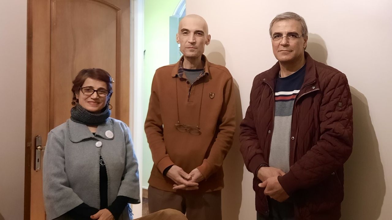 Couple Nasrin Sotoudeh and Reza Khandan, with their friend and fellow activist Farhad Meysami (center) after being released from prison earlier this year following a lengthy hunger strike.