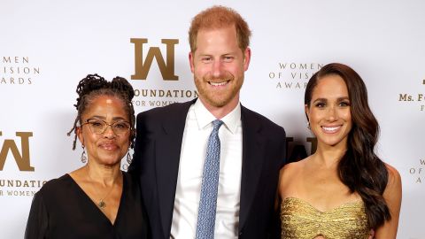 NEW YORK, NEW YORK - MAY 16: (L-R) Doria Ragland, Prince Harry, Duke of Sussex and Meghan, The Duchess of Sussex attend the Ms. Foundation Women of Vision Awards: Celebrating Generations of Progress & Power at Ziegfeld Ballroom on May 16, 2023 in New York City. (Photo by Kevin Mazur/Getty Images Ms. Foundation for Women)