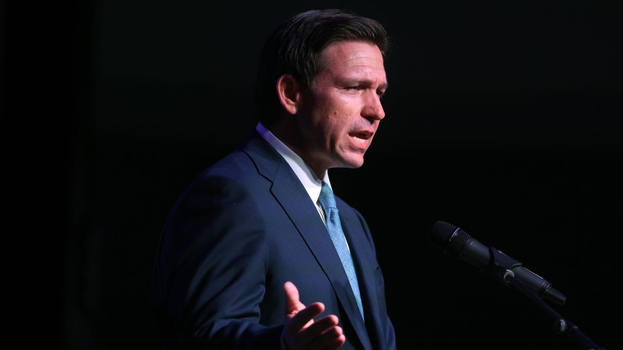 Florida Gov. Ron DeSantis speaks at a Lincoln Day Dinner in Rothschild, Wisconsin, in May.