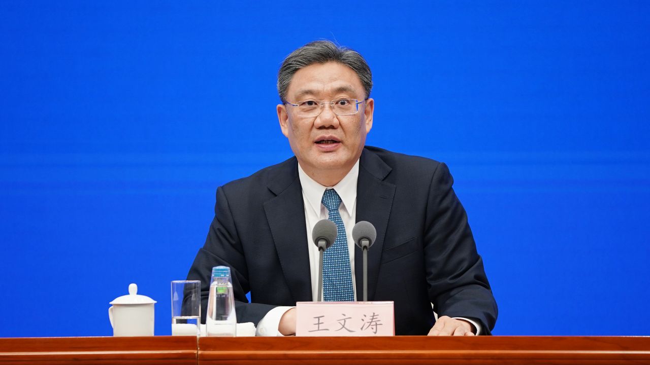 China's Minister of Commerce Wang Wentao attends a news conference on February 24, 2021 in Beijing, China.