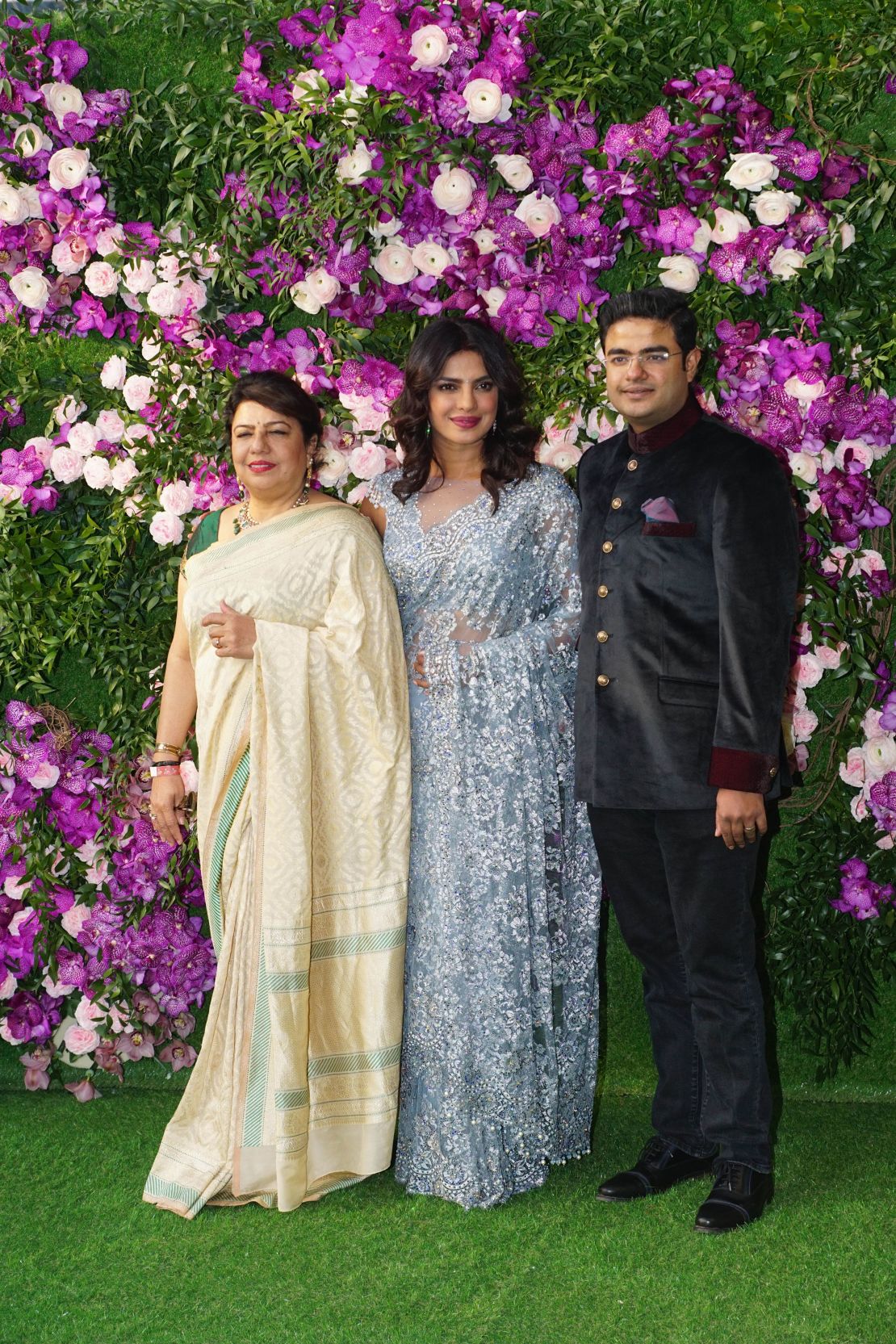 (From left) Madhu Chopra, Priyanka Chopra Jonas and Siddharth Chopra in 2019 in Mumbai.
