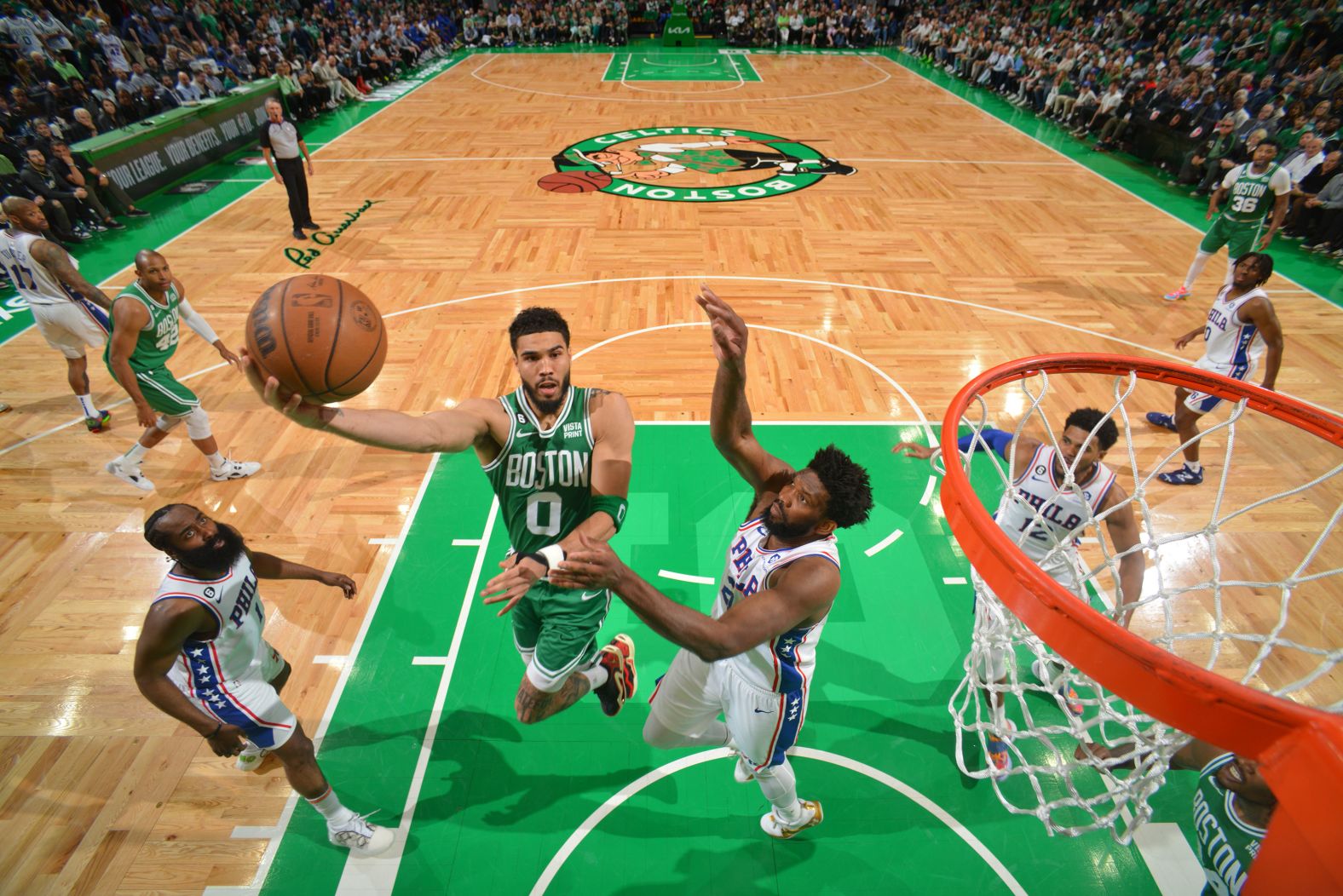 Boston Celtics star Jayson Tatum drives to the basket during Game 7 of the NBA playoff series against Philadelphia on Sunday, May 14. Tatum scored 51 points — <a href="index.php?page=&url=https%3A%2F%2Fwww.cnn.com%2F2023%2F05%2F15%2Fsport%2Fjayson-tatum-boston-celtics-philadelphia-76ers-spt-intl%2Findex.html" target="_blank">a Game 7 record</a> — to lead the Celtics to a 112-88 win and a spot in the Eastern Conference finals.