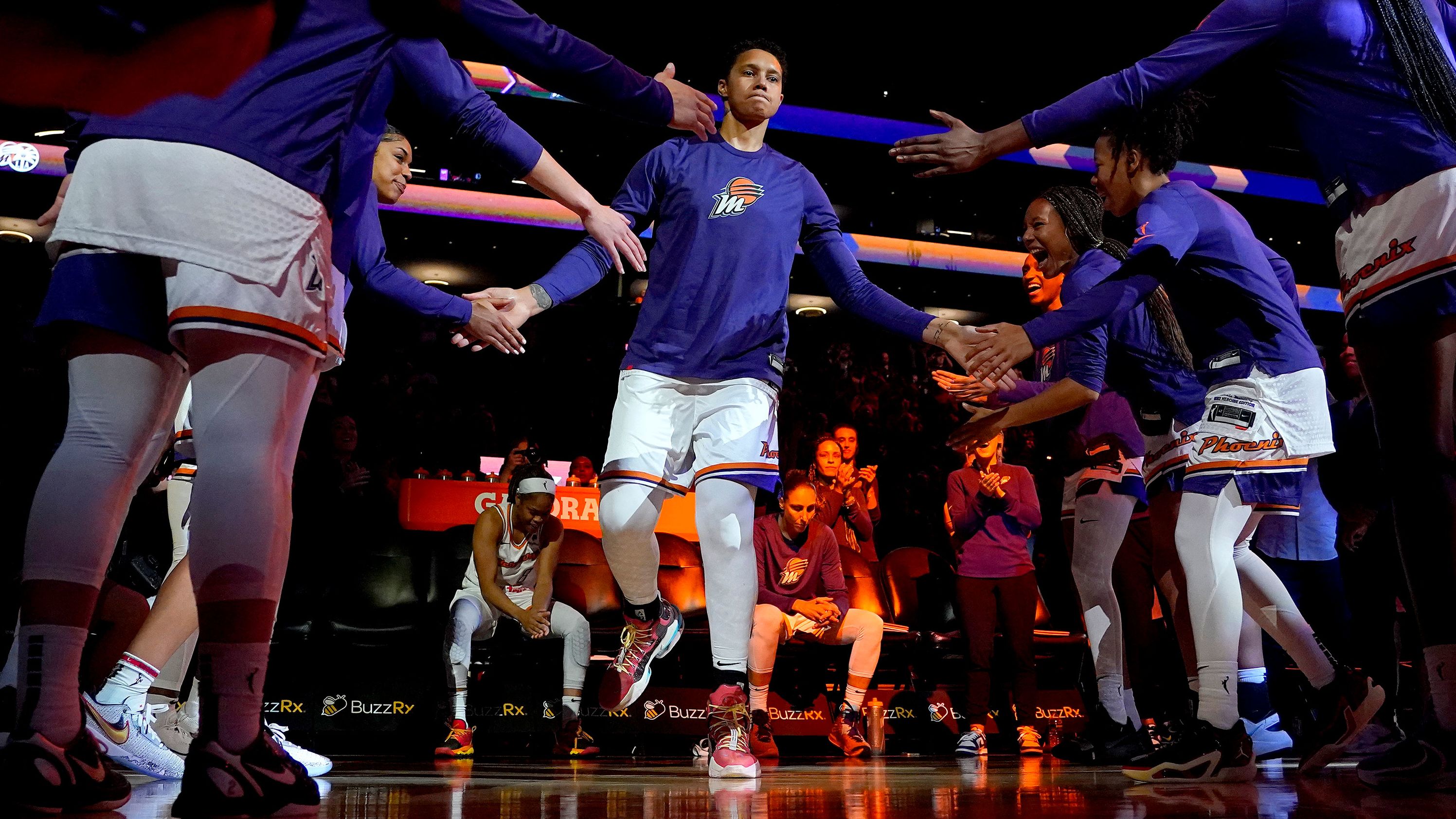 Griner is introduced before a WNBA preseason game in May 2023. It was <a href="index.php?page=&url=https%3A%2F%2Fwww.cnn.com%2F2023%2F05%2F13%2Fsport%2Fbrittney-griner-return-phoenix-mercury-spt-intl%2Findex.html" target="_blank">her first competitive game</a> since being released from Russian custody.