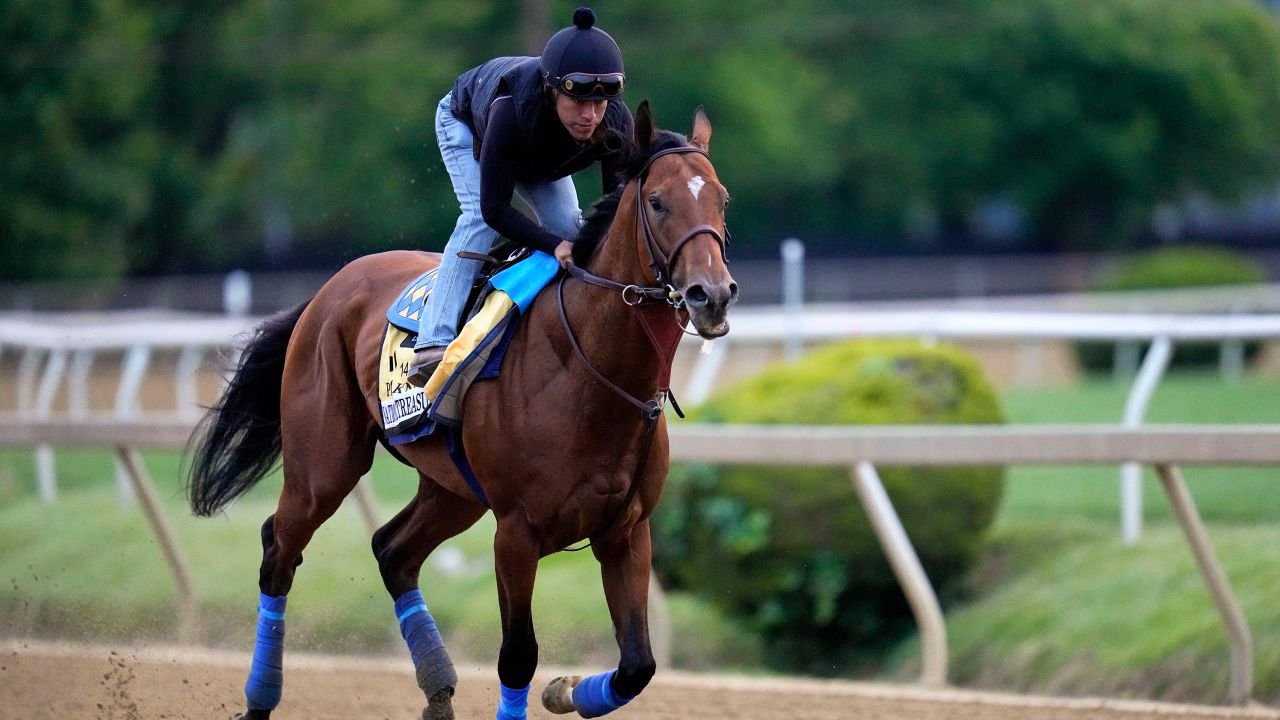 Baffert's entry National Treasure works out on May 17.