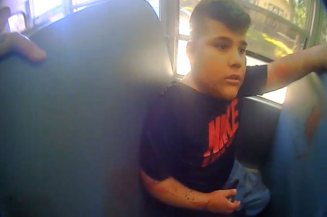 AJ Martinez, shot through his right thigh, is seen on the school bus taking him to hospital. He hid under backpacks.
Credit: Texas Department of Public Safety