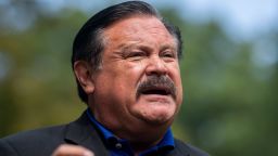 Domingo Garcia, the national president of the League of United Latin American Citizens, speaks to the media about migrants who were transported by bus from the U.S.-Mexico border and dropped off near Vice President Kamala Harris' home in residential Washington, DC, in September 2022. 