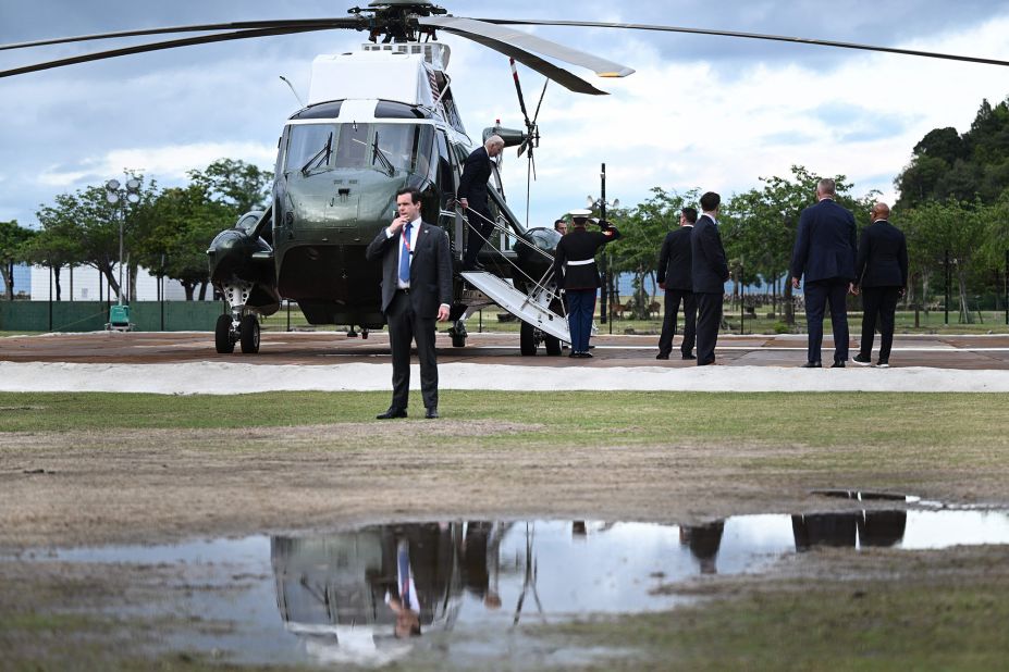 Biden steps off Marine One in Miyajima Island in Japan on May 19.